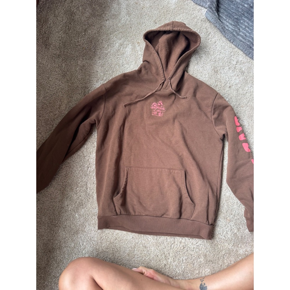 Social Scene Womens Live Wild Mushroom Graphic Hoodie Brown Pink Small